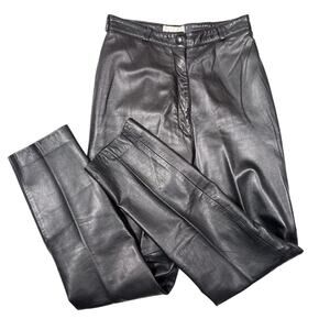 Vakko Vintage Black Leather Trousers Pants High Waisted Tapered Pants Size 4